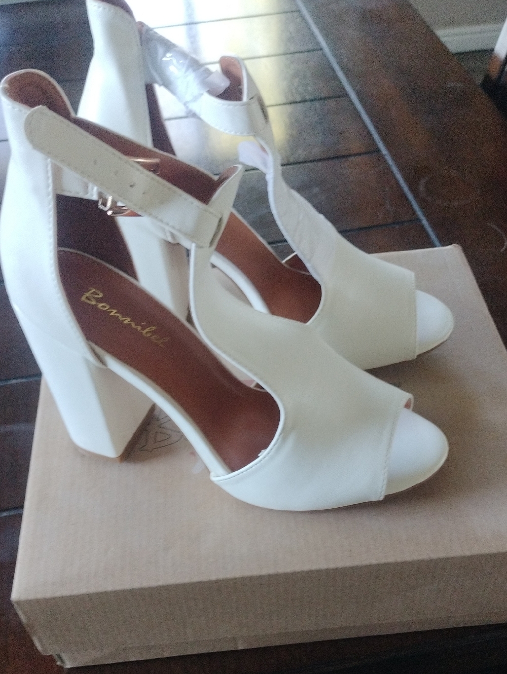 Bonnibel Women's White Open-Toe Block Heel Sandals